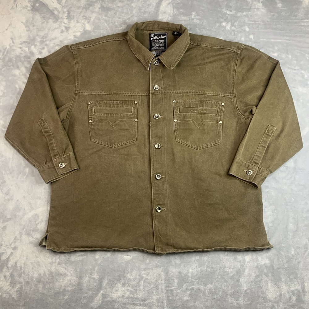 Vtg Karl Kani Jacket Mens XXL Brown Denim Buttoned Kani Jeans Hip Hop Rap Y2K